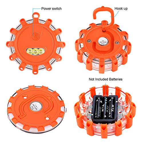 Ak [4 Pack] Led Road Flares Safety Flashing Warning Light Roadside Emergency Disc Beacon Kit For Vehicles Boats With Magnetic Base & Hook, Premium Storage Bag (Batteries Not Included) (4) #TOP4