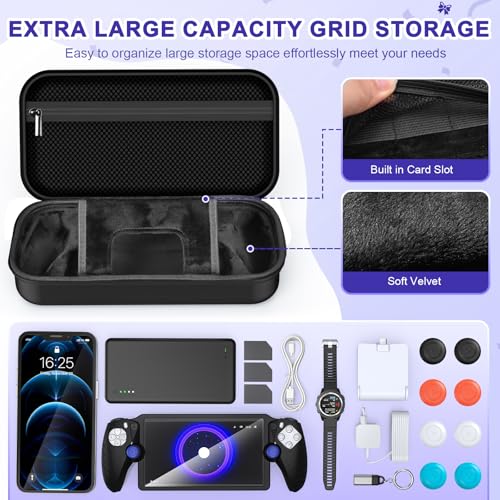 Image of FYOUNG Accessories Kit for PlayStation Portal, Carrying Case Bundle and Magnetic Portable Charger for PS5 Portal with Protective Case, 2 Screen Protectors, Wired Headphone, 8 Thumb Grips (Black)