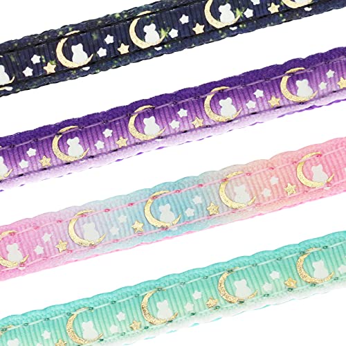 Giecooh 2 Pack Breakaway Cat Collar With Bells,Adjustable Moon And Star Kitten Safety Collars For Boys & Girls,Black+Purple #TOP4
