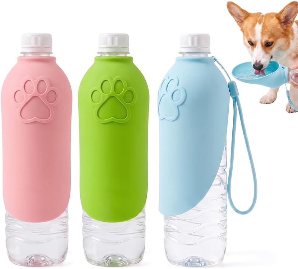 Portable Dog Water Bottle Attachment – Foldable Travel Bowl，Blue+Green+Pink