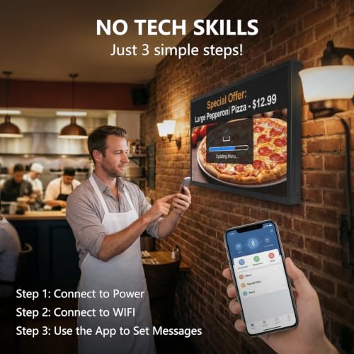 Image of P3 Programmable LED Sign 40 inchx25 inchFull Color Digital Menu Board & Outdoor LED Display Screen for Business High Definition Electronic Message Board for Restaurants, WiFi Control, Video & Image Support