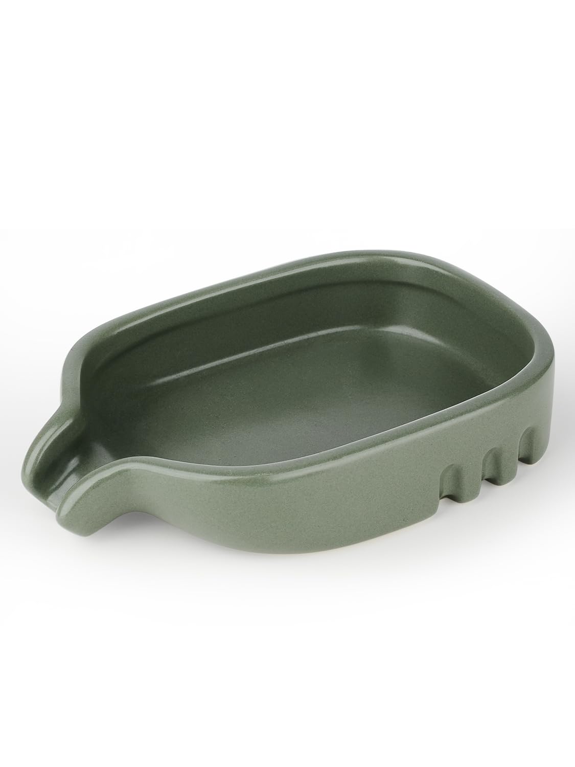 Bosilunlife Soap Dish Ceramic, Square Draining Soap Holder, Sponge Holder with Drainage Hole, Suitable for Bathroom, Kitchen, Shower(Matt Green)