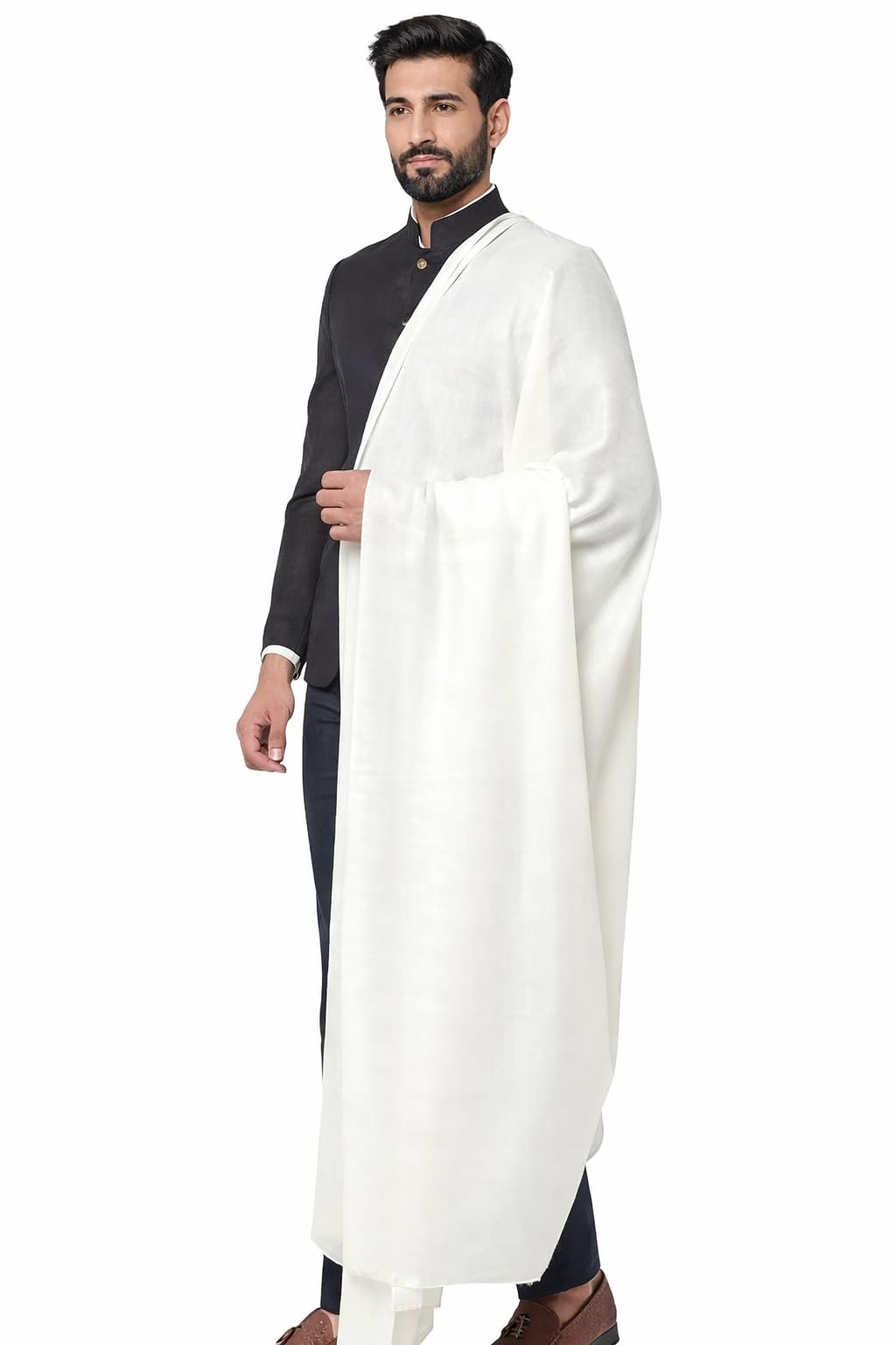 rudrawraps White Men Lohi 100x50 Inches Traditional Ethnic Shawl for Men Elegant Soft & Comfortable Draping Shawl.-picture-21