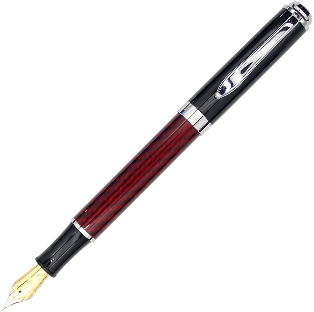 Gullor Metal Carbon Fiber Fountain Pen, Extra Fine Nib (0.38 mm Tip), Red
