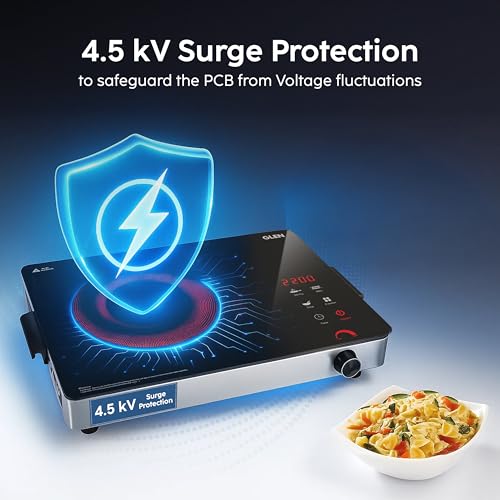 Glen 2200W Infrared Cooktop Stove with Stainless Steel Grill Rack Touch Control, Polished Crystal Glass Plate, Digital Display, 3 Preset Cooking... - Image 2