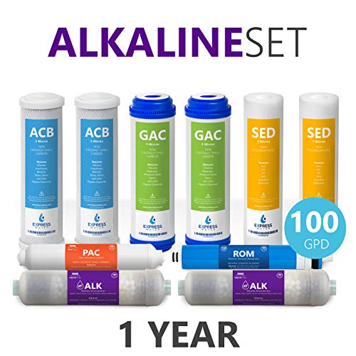 Express Water – 1 Year Alkaline Reverse Osmosis System Replacement Filter Set –