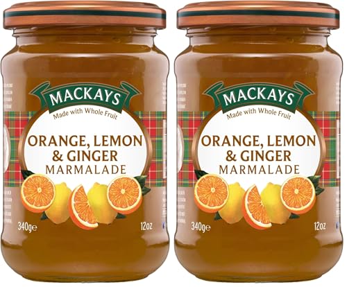 Image of Mackays Orange, Lemon & Ginger Marmalade Jam 340gm | Imported from Scotland | Made with Whole Fruits | Vegan | Gluten-Free | No Artificial Colors or Preservatives (Pack of 2)