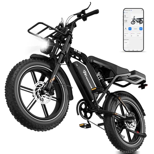 EVERCROSS EK20 Elektrofahrrad für Erwachsene, 250W E Bike,20' Fette Reifen, bis zu 25KM/H &110km Reichweite, 48V 15,6AH Abnehmbare Batterie, 7-Gang Elektro Offroad Fahrrad mit APP & NFC-Unlock