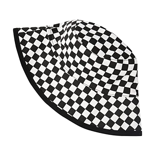 Docila Plaid Bucket Hat For Women Black White Gingham Print Fisherman Cap Reversible Foldable Summer Sun Protection Caps #TOP5