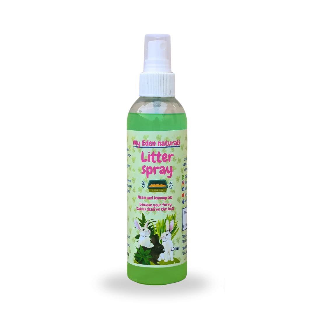 My eden Rabbit Litter Spray (Neem & Lemongrass) 100 ml | Odour Remover Rabbit, Guinea pigs's living Area | Herbal all safe for Furry babies-picture-46