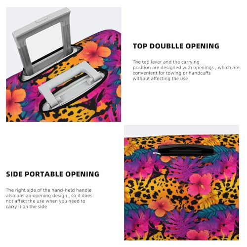 Colorful Leopard Print Tropical Flowers Elastic Travel Luggage Covers Dustproof Scratch-Resistant Suitcase Protector Fit 22-24 Inch3