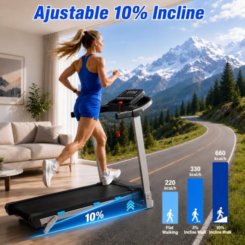 Image of Cardirun Foldable Treadmill with Incline, 400 LBS Capacity & 3.5HP Quiet Treadmills for Home, 7.6 MPH Running Treadmill with Pulse Sensor, Bluetooth Speaker, Wide Belt, App, Space-Saving Design