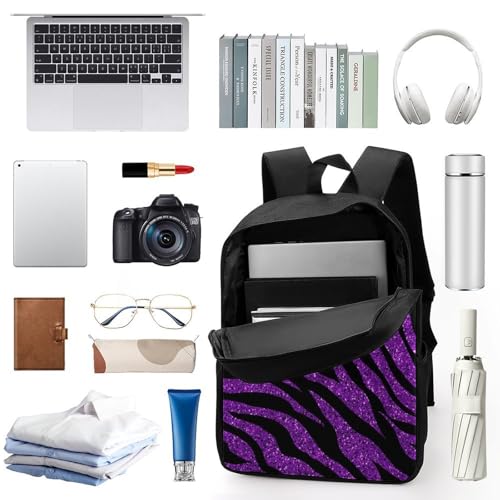 Zebra Pattern Purple Glitter Backpack Simple Leisure Travel Backpack Outgoing Daypack 17 Inch3