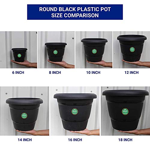 TrustBasket UV Treated Plastic Round Pot (6 Inches) -Black Color - Set of 6 | Heavy Duty Highly Durable Plant containerGamla for Indoor Home Decor & Outdoor Balcony Garden