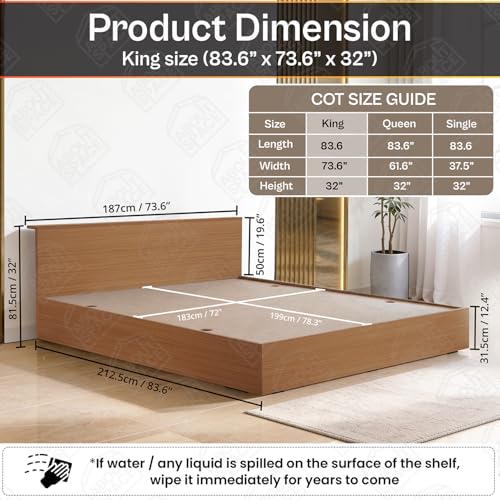 Image of ABOUT SPACE Bed - (84 x 74 inches) King Size Bed Without Storage | Engineered Wooden Bed Frame with Headboard & MDF Support Board for Mattress | 1-Year Warranty Cot for Bedroom - Golden Teak