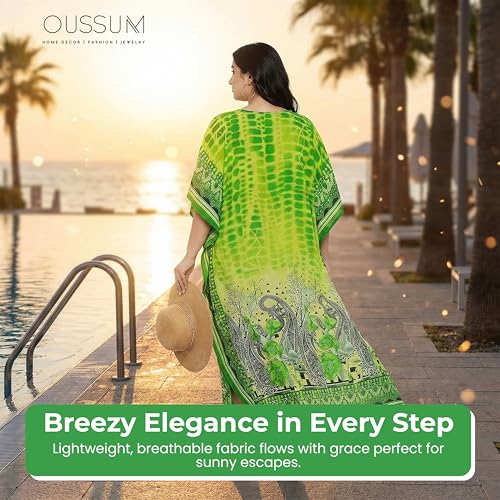 Image of Oussum Women Long Maxi Plus Size Polyester Kaftan Gown, Womens Kaftan Dresses Lounge Resort Wear, Plus Size Kaftan