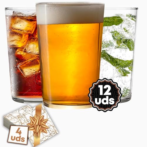 GARCILU - Conjunto de 12 Vasos Bistro Sidra de Cristal Tensionado de 50CL con Posavasos de Regalo - Elegancia y Estilo...