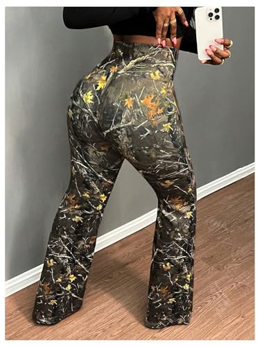 SOLY HUX Women's Plus Size Camo Print Bell Bottom Pants High Waisted Flared Leg Trousers3