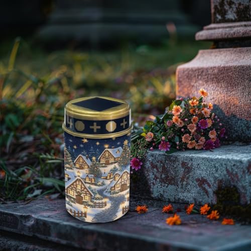 Image of Christmas Village Solar Memorial Lights for Graves | Waterproof led flameless candle, outdoor grave lights, solar powered, landscape light for Christmas cemetery decor