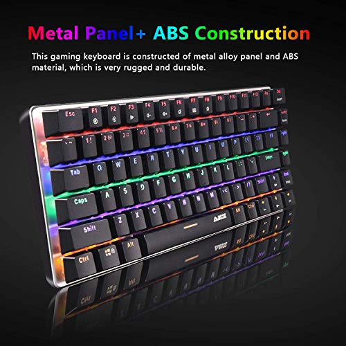 Tastiera Meccanica da Computer Gaming, USB Cablata 82 Tasti Anti-Ghosting Blue Switch Tastiera Gioco Arcobaleno Multicolore Illuminata Backlit, Mechanical Keyboard Compatta Ergonomica Nero