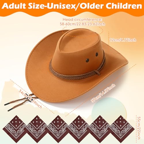 Image of Zhanmai 12 Pcs Cowboy Hat and Bandana Cowboy Cowgirl Hats Bulk Western Party Costume Halloween Accessory
