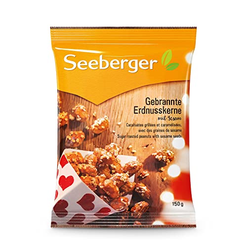 Seeberger Gebrannte Erdnusskerne mit Sesam, Knackige karamellisierte Erdnüsse mit feinem Sesam ummantelt - intensives Aroma - glutenfrei, vegan (1 x 150 g)