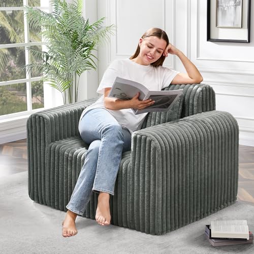 Image of Hobestluk Single Sofa Foam Couch Sofa for Small Spaces Comfy Sofas with Removable Cover Furry Couch with Pillows for Living Room, Bedroom, Apartment, Office (Grey, Standard)