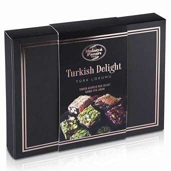 Malatya Pazari Turkish Delight Snack Gift Box, Gourmet Luxury Traditional lokum, Vegan, Holiday Candy Box, Pistachios, Pomogranate, Rose, Raisins, Fruit Flavors 33.20 Oz 940g