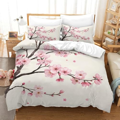 Housse de couette fleur de cerisier 3D effet ultra douce avec fermeture éclair résistante