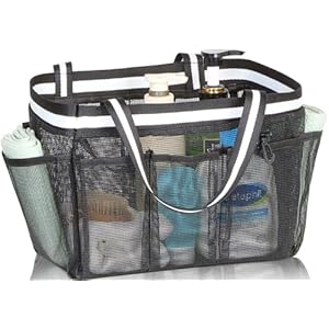 Ocim XL Portable Mesh Shower Caddy for College Dorm Big Size Shampoo Bottles, Extra Large Bathroom Tote Bag for Camping, Travel, Gym, Pool Collapsible Quick Dry, Black