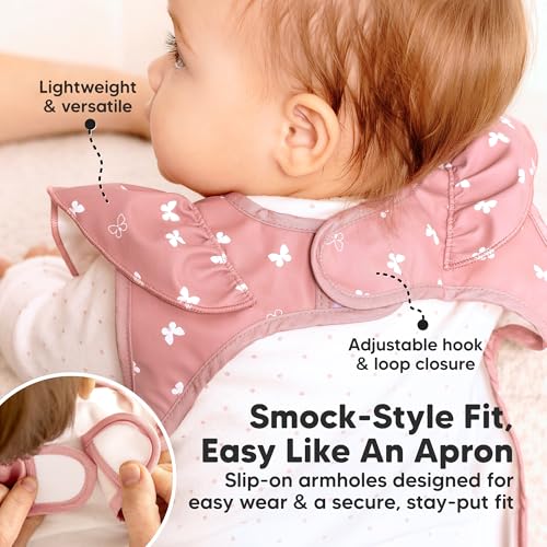 KeaBabies Waterproof Bibs for Baby Girl,Boy – 2-Pack Lightweight, Large Baby Bibs for Eating, Wearable Food Catcher, 6-12 Months Infant Feeding Essentials, Smock for Toddlers 1-3, Kids (Butterflies)