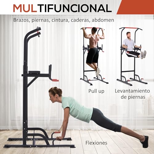 HOMCOM Torre de Ejercicios Estación Multifuncional de Fitness Altura Ajustable con 7 Orificios para Entrenamiento Físico Casa Oficina Gimnasio Carga Máx. 120 kg 123x98x189-239 cm Negro y Rojo - Image 3