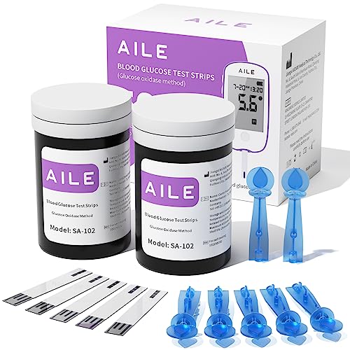 Blood Glucose Test Strips for Diabetics: AILE Blood Sugar Test Strips 50 PCS - 50 Lancets for Home Use - Only Use with AILE A608 Blood Glucose Monitor Purple