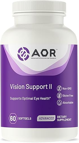 Miniatura 1 de AOR, Vision Support II, suplemento natural para apoyar la salud ocular, con luteína y zeaxantina, sin gluten, 60 cápsulas blandas (30 porciones)