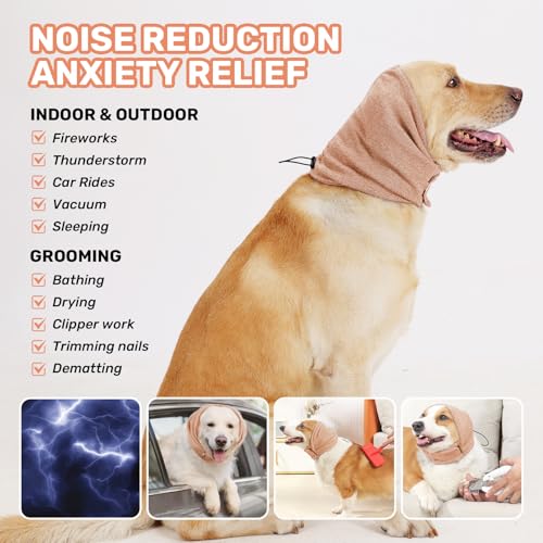 Image of Dog Calming Hoodie, No Shake Ear Wraps for Dogs, Adjustable Dog Ear Muffs for Noise Protection, Ear Wrap Head Cover for Head Warp Anxiety Relief, Hematoma, Grooming and Force Drying