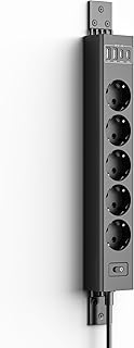 Steckdosenleiste Wandmontage, 360° Montierbar Mehrfachsteckdose mit Überspannungsschutz, 2USB-C (PD20W)+2USB-A(QC3.0 18W), 5 Fach Steckdosenleiste 2M für Wand, Ecke und Untertisch