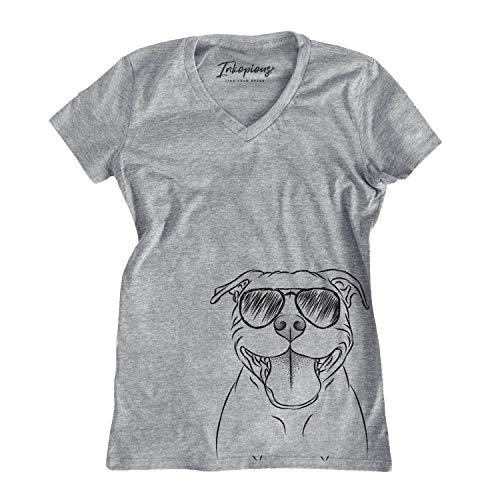 Aviator Wafer The Staffordshire Bull Terrier Dog Women's Triblend T-Shirt Modern Fit V-Neck Large Grey