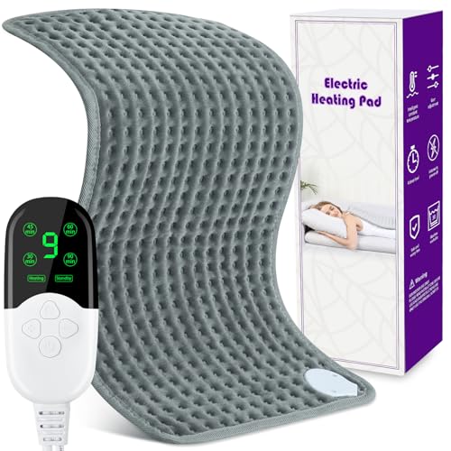 Termoforo Elettrico 30 x 60 cm, Cuscino Riscaldante Elettrico con 9 Livelli di Temperatura e 4 Impostazioni del Timer, Cuscino Termico per Lombare Cervicale Spalle Addome Gambe, Spegnimento Automatico