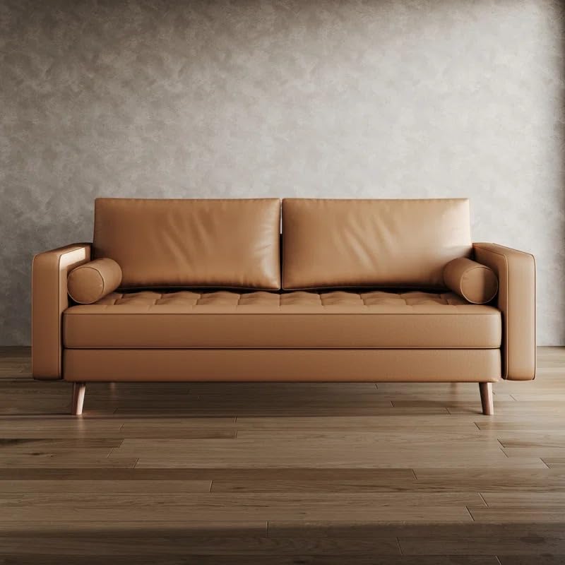 Bridgeview 70" Vegan Leather Square Arm 3 Seater Sofa Three Seater Sofa for Living Room Guest Room Hotels Office (Brown)-picture-15