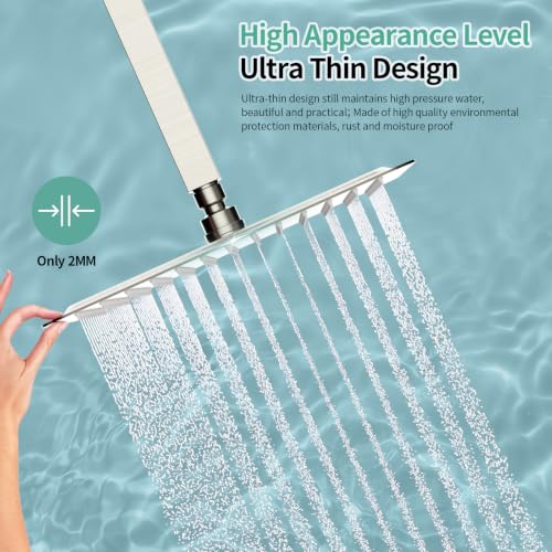 Image of SR SUN RISE 10 Inch Rain Shower Head Brushed Nickel 304 Stainless Steel High Pressure Rainfall Showerhead Ultra Thin Water Saving