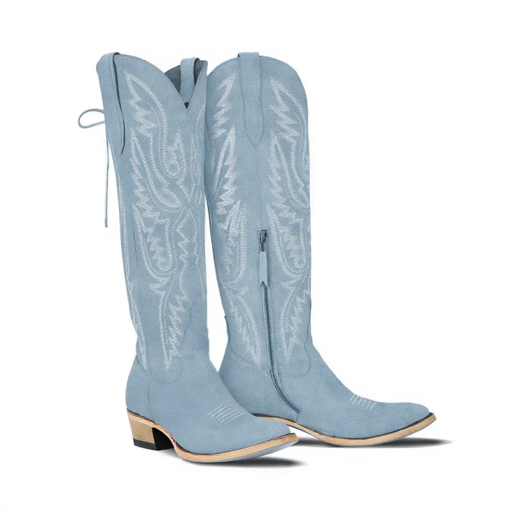 Over the Knee Cowboy Boots for Women Adjustable Thigh High Cowgirl Boots 14 Baby-blue-knee High