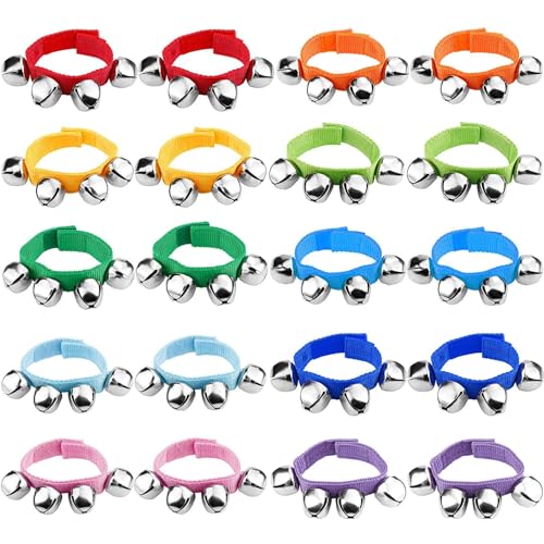 Augshy Wrist Bells Bracelets 7 Packs Wrist Band Jingle Bells Random Color Adjustable Hand Ankle Bells Musical Instruments for School Party Favor Toys