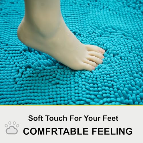 Image of Bathroom Rugs Chenille 3-Piece Extra Soft and Absorbent Shag Bathroom Rugs, Machine Wash Mat, Strong PVC Non-Slip Underside, Plush Carpet Mats (Turquoise)