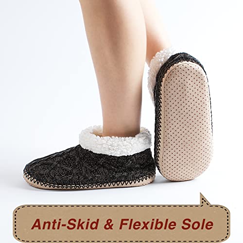 Image of cosyone1997 Cable Knit Slipper Socks for Women Non Slip Soft Sole | Fuzzy sherpa lining, gripper dots, flexible bootie coverage and machine washable care for warm, comfortable indoor wear
