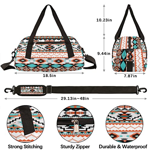 AUUXVA Ethnic Aztec Geometric Gym Bag for Women and Men, Zigzag Small Duffel Bag, 18.5 x 9.4 x 7.8 inches, Multicolor, Polyester4