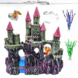PINVNBY Aquarium Resin Castle Decoration Fish Tank Driftwood Castle Cave Hideouts House Plants Supplies Accessories(Pink)