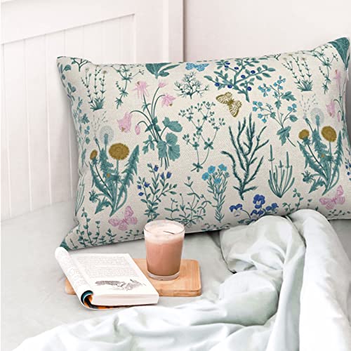 Image of AEIOAE Spring Pillow Covers 12x20 Inch Set of 2,Blue Teal Wild Flower Plant Throw Pillows Case,Seasonal Floral Outdoor Decorative Linen Farmhouse Decor Cushion Covers for Home Sofa Bed Couch