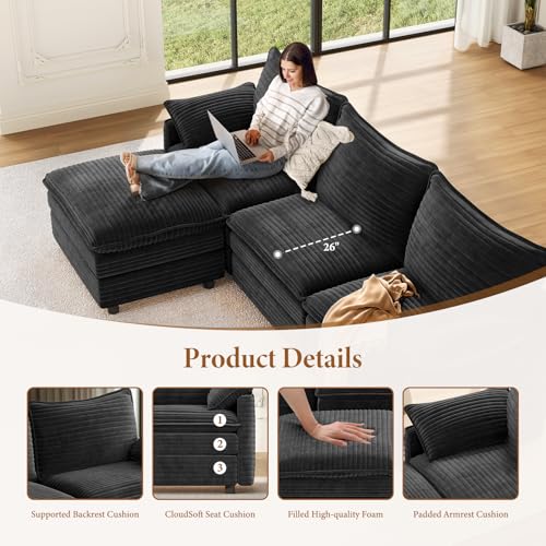 Image of Vesgantti Large Modular Sectional Sofa, Big Comfy Cloud Couch with Ottoman Deep Seat Corduroy Cloud Sofa, 8 Seater Large Sectional Couches for Living Room, Bedroom and Apartment, Gray