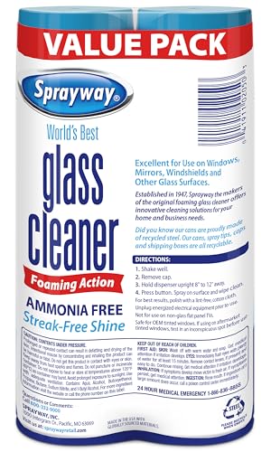 Image of Sprayway Glass Cleaner Foaming Aerosol Spray, 19oz, Pack of 2 | Ammonia-Free, Streakless, Fast-Acting | Cleans & Polishes Glass Surfaces | Fresh Scent, Removes Fingerprints, Dust, Dirt, Smoke Film