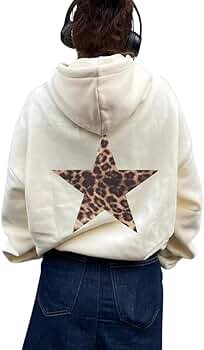 Naileksi Women Leopard Star Graphic Fleece Hoodie Long